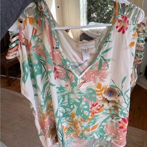 Women's Tropical Print Top “Punch” the monkey